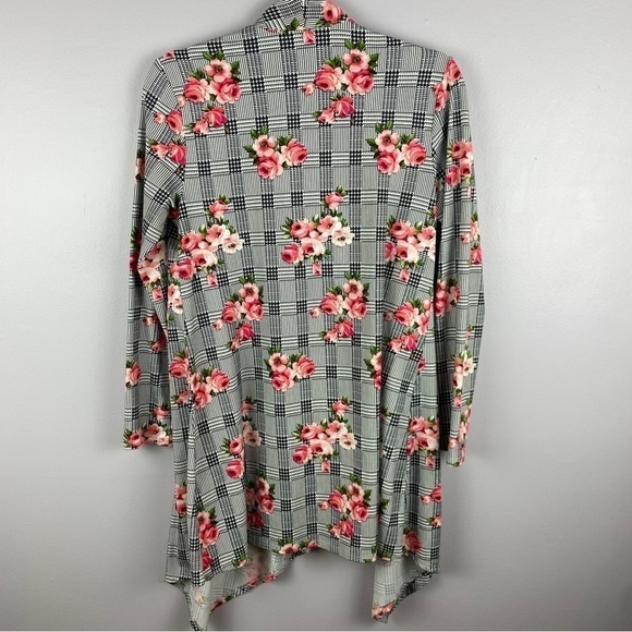 FRUMOS Plaid Floral Open Front Long Sleeve Cardigan Medium - Picture 11 of 11